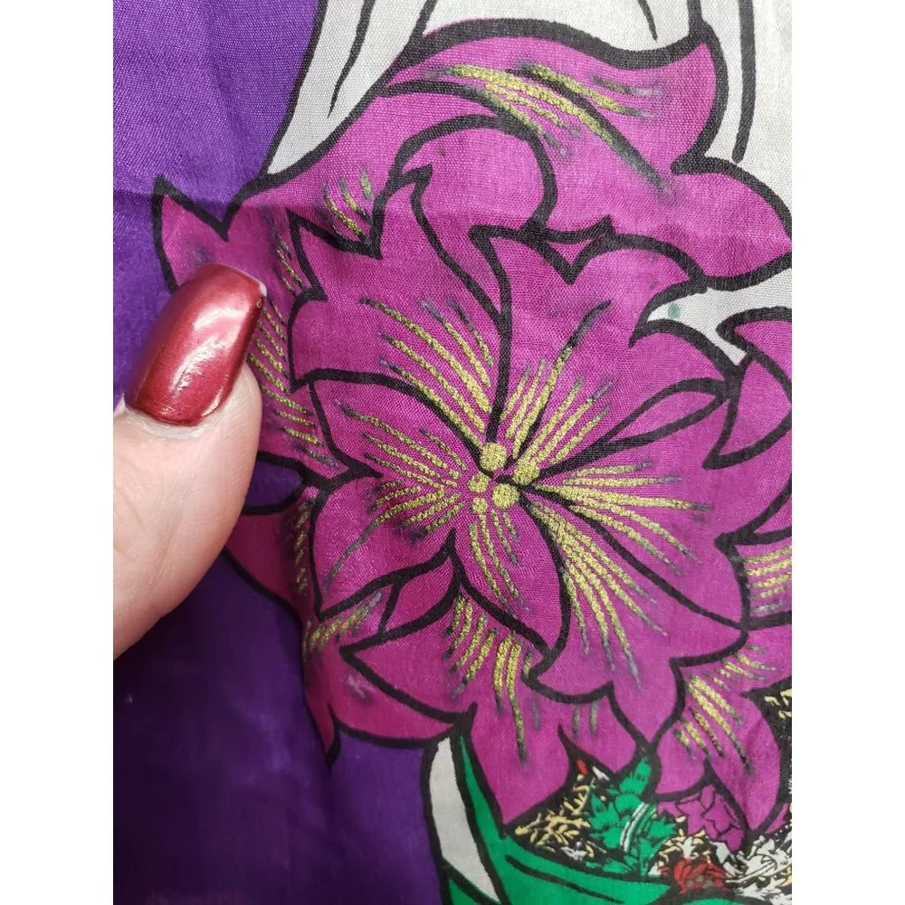 Vintage Laura Geraldi Womens Scarf Rectangular‎ Purple Red Floral Silk